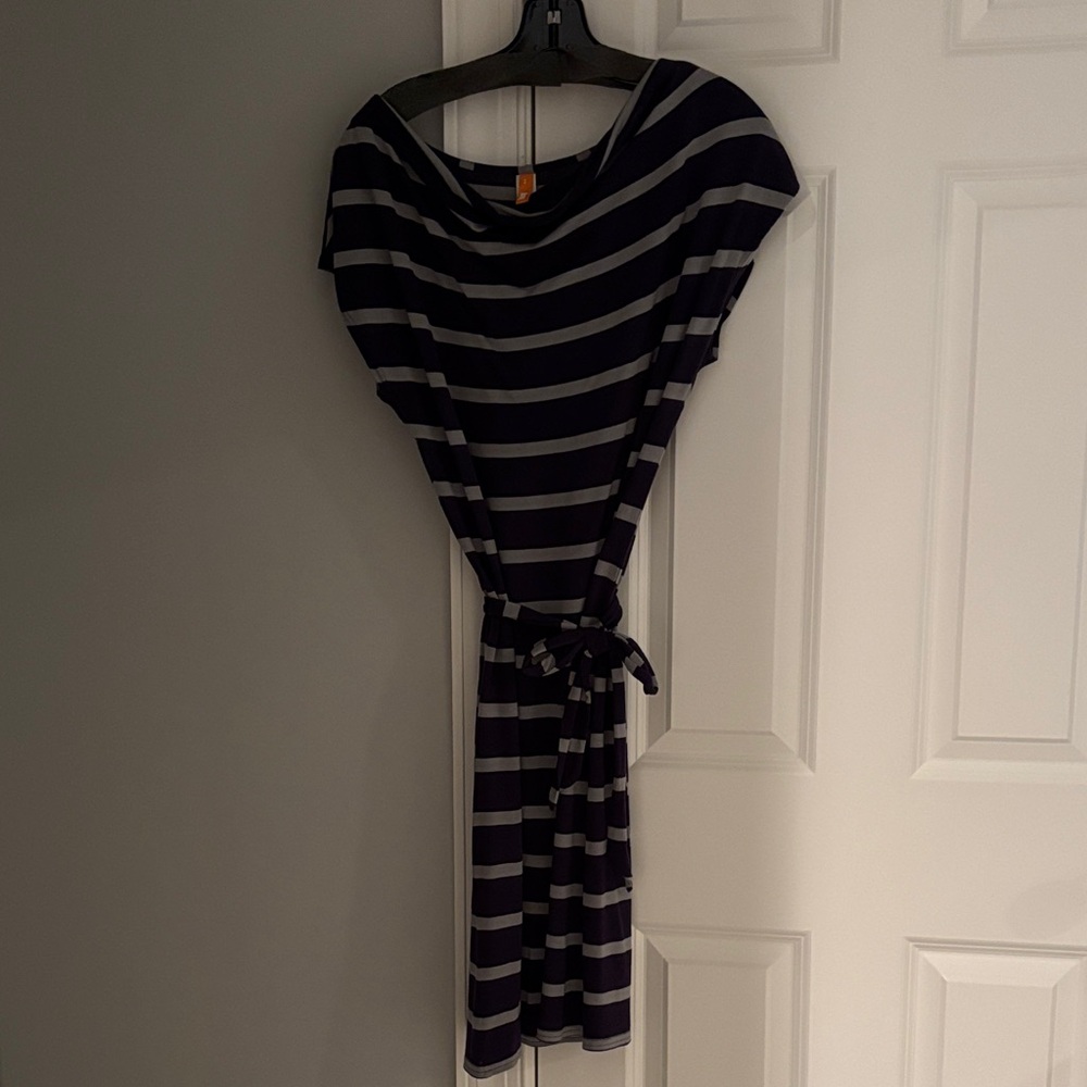 Lucy Asymmetrical Black and Gray Striped Dress